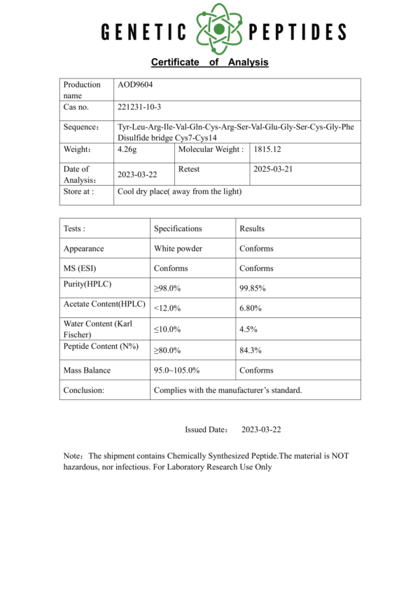 AOD9604 Research Peptide