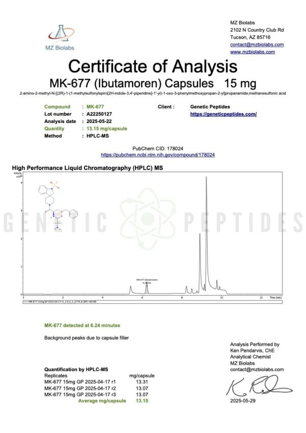 MK-677 (Ibutamoren) 15mg 100 Capsules - Image 2