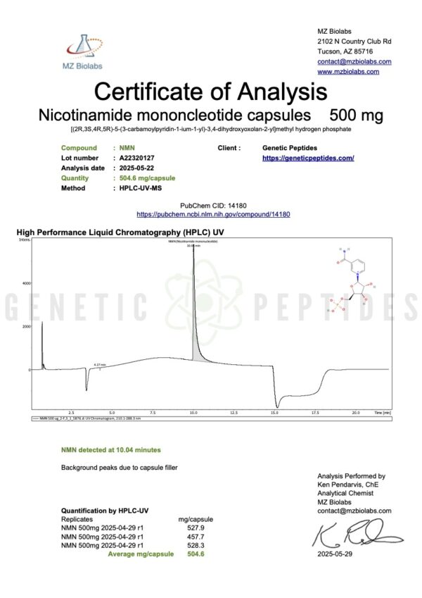 NMN (Nicotinamide Mononucleotide) 500 MG x 60 Capsules - Image 2